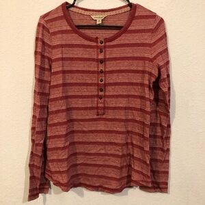 Lucky Brand Red Striped Patterned Long Sleeve Top
